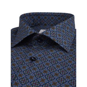 Stenstroms Navy Patterned Oxford Shirt - Fitted Body