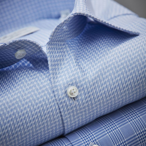 Stenstroms Light Blue Houndstooth Twill Shirt - Fitted Body