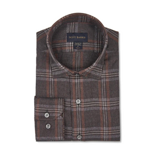 Scott Barber Cotton/Viscose Flannel Textured Plaid - Coffee