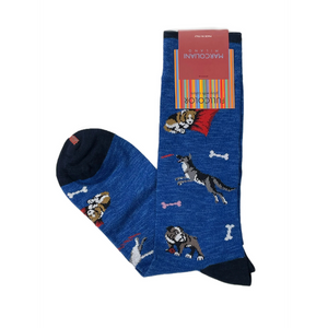 Marcoliani Royal Blue Mid Calf Dog Printed Socks