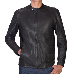 Ace Rivington Cowhide Cafe Racer Leather Jacket - Vintage Black