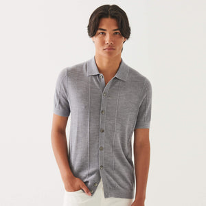 Patrick Assaraf Short Sleeve Stitch Full Button Front Polo Sweater