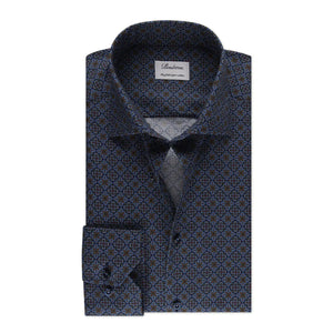 Stenstroms Navy Patterned Oxford Shirt - Super Slim